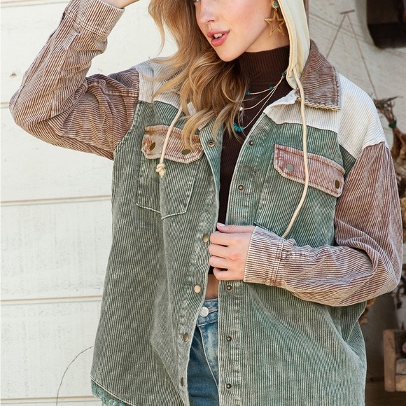 Gilded Intent Jackets & Blazers - Buckle Gilded Intent Women Multi Washed Colorblock Hooded Snap Corduroy Jacket L